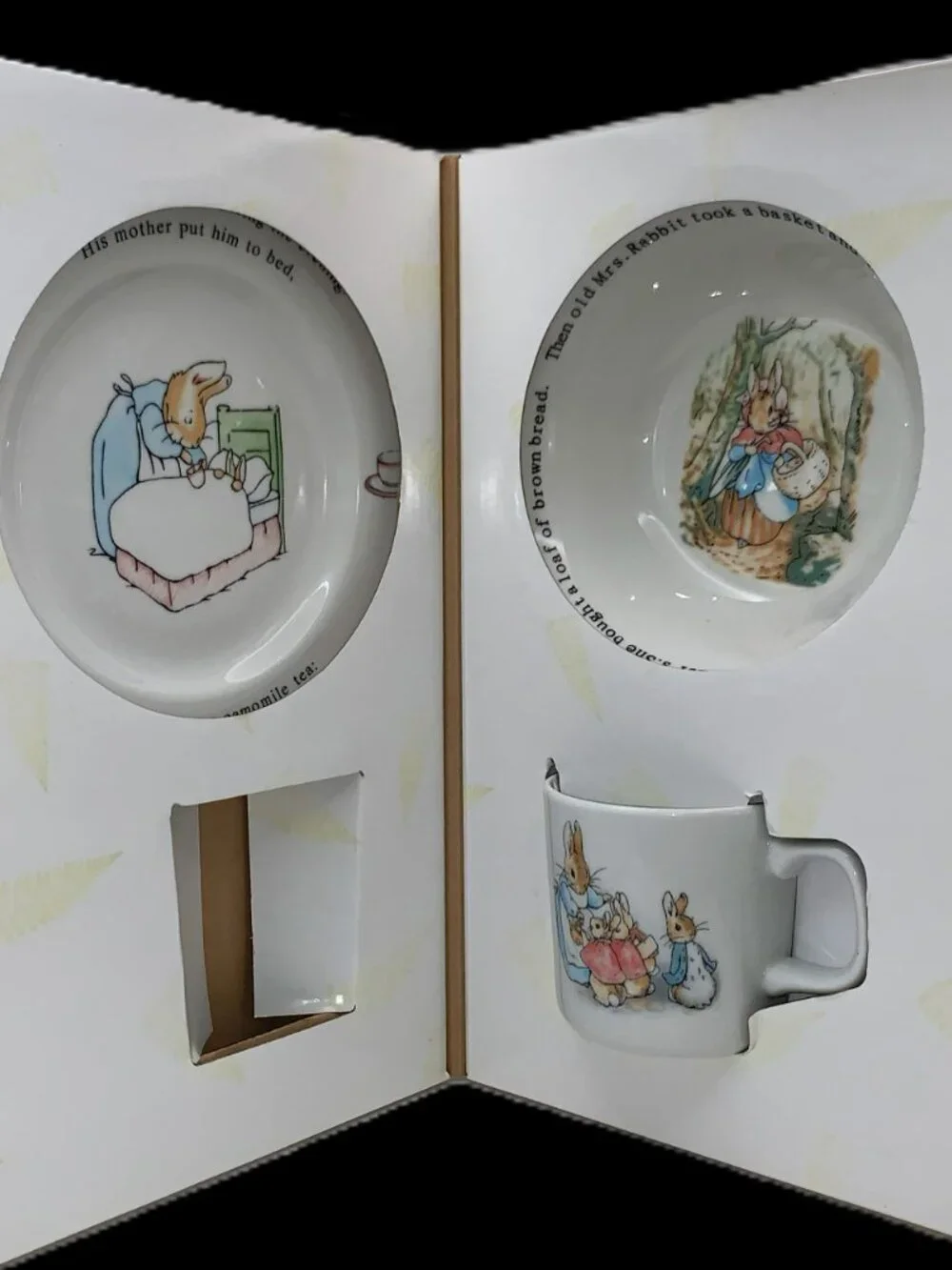 1991 Peter Rabbit‎ Beatrix Potter Wedgwood Child's Set Mug Plate Bowl NOS in Box